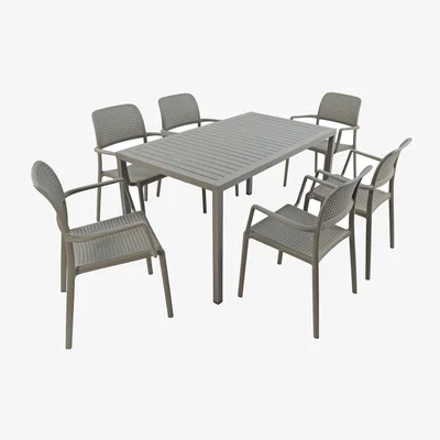 Dunelm Cube Dining Table with 6 Bora Chair Set Turtle Dove Grey