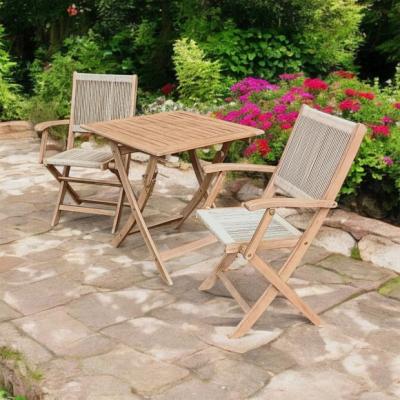 Dunelm A.Mir London Square Folding Outdoor Bistro Set with 2 Rope Chairs