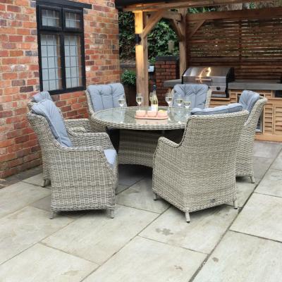 Dunelm Wentworth 6 Seater Round Highback Comfort Dining Set Natural