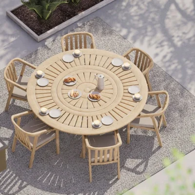 Dunelm Maris 6 Seater Round Garden Dining Set With 6 Riven Chairs and Lazy Susan