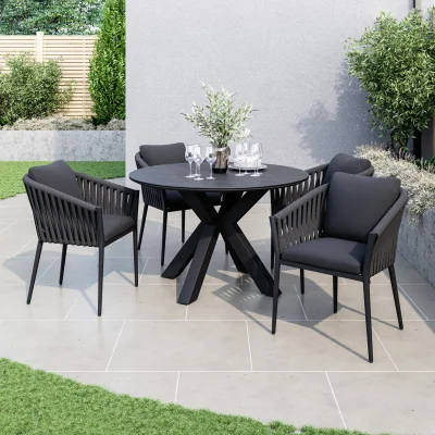 Furniture123 4 Seater Black Garden Round Rope Dining Set