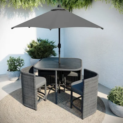 Furniture123 4 Seater Grey Rattan Cube Garden Dining Set with Matching Parasol