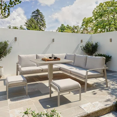Furniture123 7 Seater Beige Aluminium Corner Garden Dining Set with Height Adjustable Table
