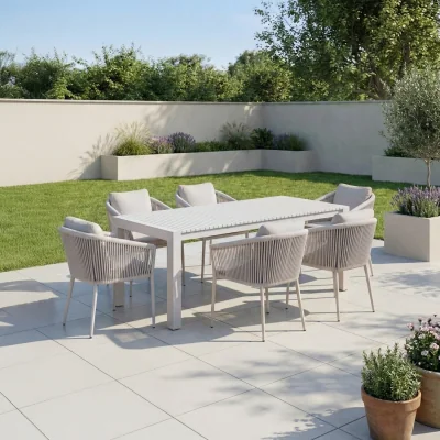 Furniture123 6 Seater Beige Aluminium Extendable Garden Dining Set with Rope Chairs