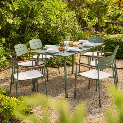 Gardenesque Hoxton 6 Seater | Metal Garden Dining Set Sage Green