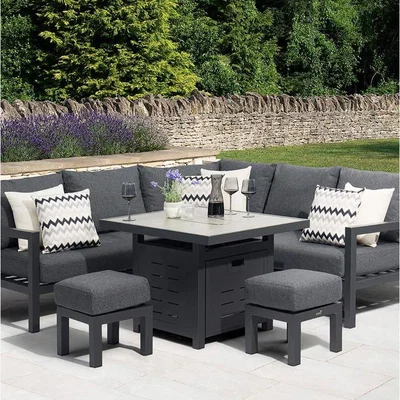 IO Living Bramblecrest La Rochelle Mini Corner Sofa Set With Fire Pit Ceramic Table – Anthracite/Dark Grey