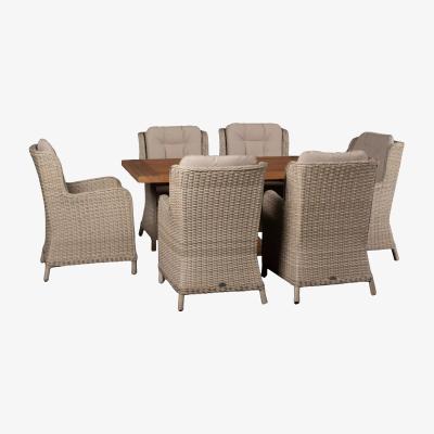 John Lewis Bramblecrest Kuta Chedworth 6-Seater Rectangular Teak Wood Garden Dining Table & Rattan Chairs Set, Sandstone