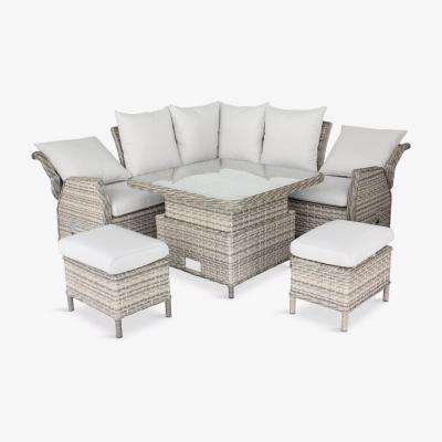 John Lewis LG Outdoor Lyon Compact 7-Seater Garden Dining Table & Corner Sofa Set, Natural