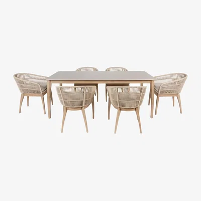 John Lewis Pacific Moeven 6-Seater Rectangular Garden Dining Table & Chairs Set, Latte