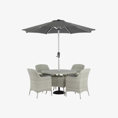 John Lewis Bramblecrest Tetbury 4-Seater Round Garden Dining Table & Chairs Set with Parasol, Cloud