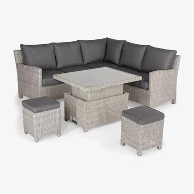 John Lewis KETTLER Palma Signature 6-Seater Mini Corner Garden Lounging/Dining Set with Glass Top High/Low Table