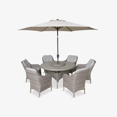 John Lewis LG Outdoor St Tropez 6-Seater Round Garden Dining Table & Chairs Set with Parasol