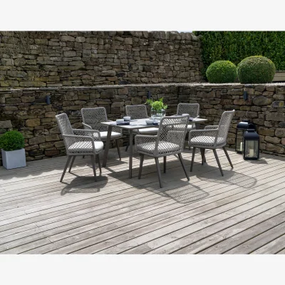 La Redoute Cagliari 6 Seat Season Proof Rope Chair and Glass Top Table Garden Dining Set with Aluminium Frame