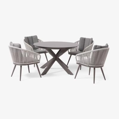 Made.com 4 Seat Round Garden Dining Set, Grey & Natural White