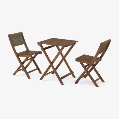 Made.com Elma Folding Garden Bistro Set, Dark Acacia Wood & Khaki