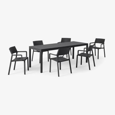 Made.com Nardi 6 Seat Extending Dining Set, Dark Grey Fibreglass, Resin & Aluminium