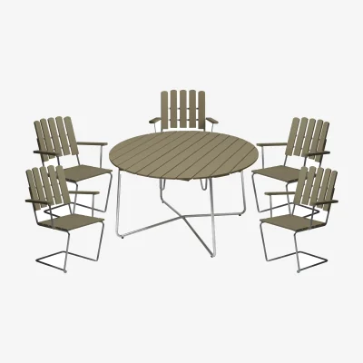 Nordic Nest Grythyttan Stålmöbler Grythyttan dining set 9A 120 + 5pcs A2 light green