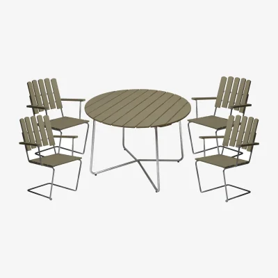Nordic Nest Grythyttan Stålmöbler Grythyttan dining set 9A 100 + 4pcs A2 light green