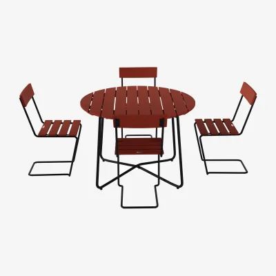 Nordic Nest Grythyttan Stålmöbler 9A dining table Ø100 cm + 4 Chair 1 dark red oak-black frame