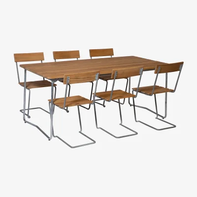 Nordic Nest Grythyttan Stålmöbler Grythyttan dining set B31 + 6 pcs Chair 1 teak
