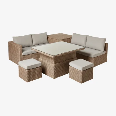 OKA OKA, Carrillo Storage Lounge Dining Set - Natural, Garden Furniture Set