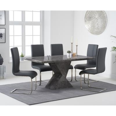 Oak&More Aaron 160cm Grey Marble Dining Table With Malaga Dining Chairs