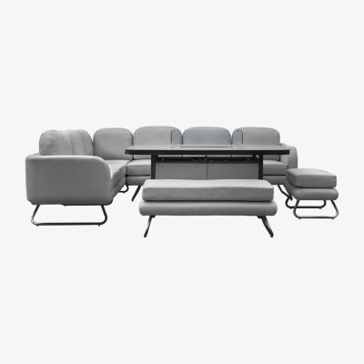 Olivia's Gallery Interiors Annabelle Rectangle Outdoor Dining Set with Fire Pit in Slate Grey