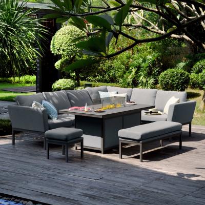 Olivia's Maze Pulse Left Handed Rectangular Corner Dining Set with Fire Pit Flanelle