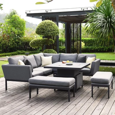 Olivia's Maze Rattan Pulse Square Corner Dining Set with Rising Table Flanelle