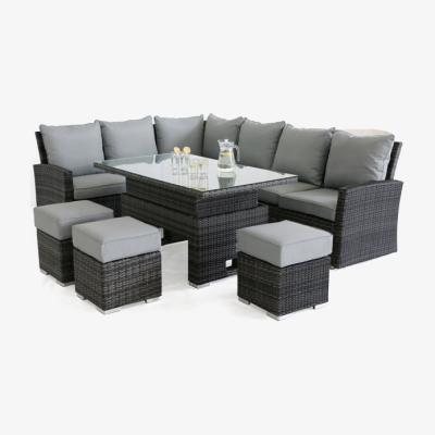 Olivia's Maze Rattan Kingston Corner Outdoor Dining Set with Rising Table in Grey