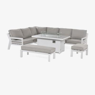 Olivia's Maze New York Corner Dining Set With Fire Pit Table White