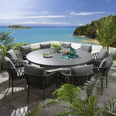 Quatropi Large Round Garden Dining Set 10 Seater Grey Outdoor Table and Chairs