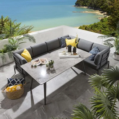 Quatropi Garden Table And Sofa | 5 Seat Grey Aluminium & Ceramic
