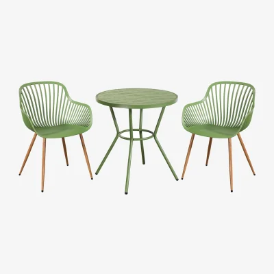 The Range 3 Piece Round Garden Bistro Set Includes Pair of Sunray Armchairs and Table - Moss Green