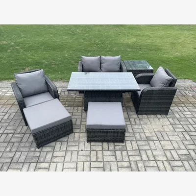The Range Fimous Rattan 6-Seater Outdoor Set with Height-Adjustable Rising Table - Dark Grey