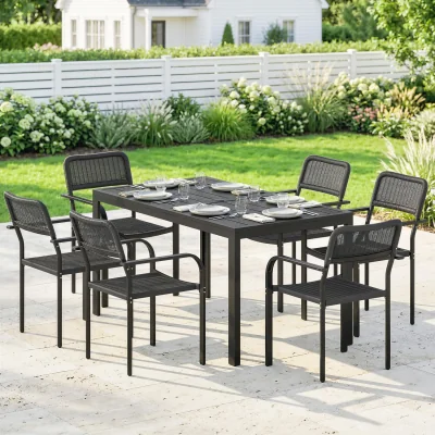 The Range Outsunny Garden Dining Set with Umbrella Hole for 6 People, Black - Black
