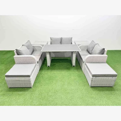 The Range Fimous 8-Seater Patio Garden Furniture Set with Black Tempered Glass Dining Table in Light Grey. - Light Grey