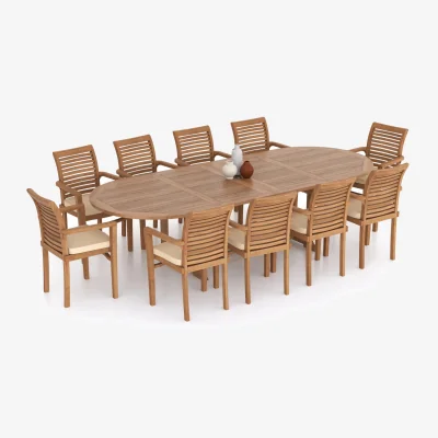 The Range Algarve Teak Garden Dining Table and 10 Seat Chair Set - Black