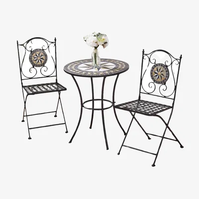 The Range Set of 3 Bistro Set With Round Mosaic Table And 2 Armless Chairs - Brown