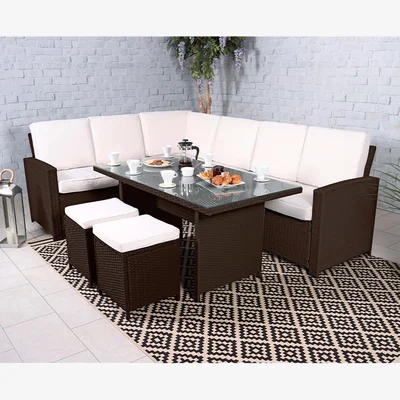 The Range Berlin 8 Seater Corner Sofa Dining Set  - Brown