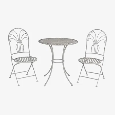 The Range Glam Haus Garden Shabby Chic Bistro Furniture Set 3 Piece - Salerno Antique Grey - Grey