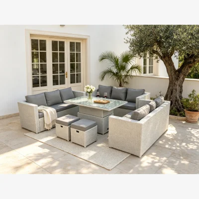 The Range U Shape Lounge Rattan Garden Furniture Set - Light Grey Mixed