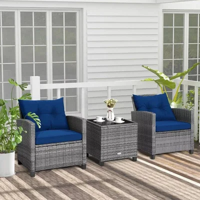 The Range Modern 3 Piece Patio Rattan Bistro Set - Blue