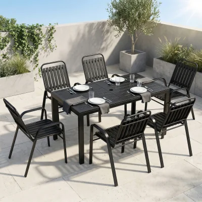 The Range Outsunny Garden Table and Chairs Set for 6 with Umbrella Hole - Black