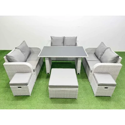 The Range Fimous 9-Seater Light Grey PE Rattan Set - Light grey rattan + dark grey fabric
