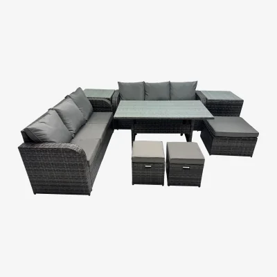 The Range Fimous 9-Seat Outdoor PE Rattan Garden Furniture Set Dark Grey Mixed - Dark Grey Mixed