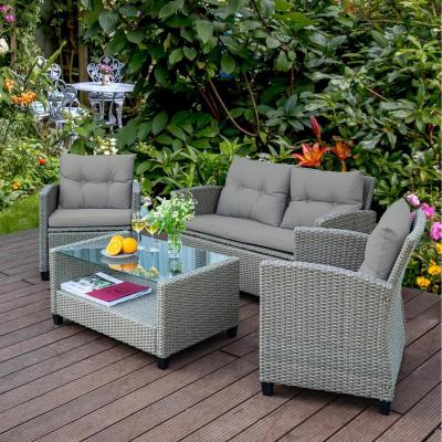 The Range 4PC Rattan Garden Dining Sofa Set With Coffee Table - Grey