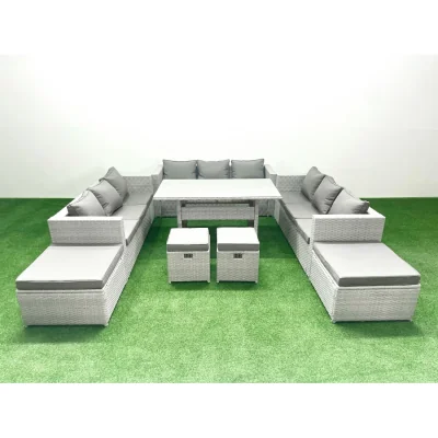 The Range Fimous Rattan Garden Furniture 13-Seater Lounge and Dining Set with Cushions Light Grey Mixed - Light Grey Mixed