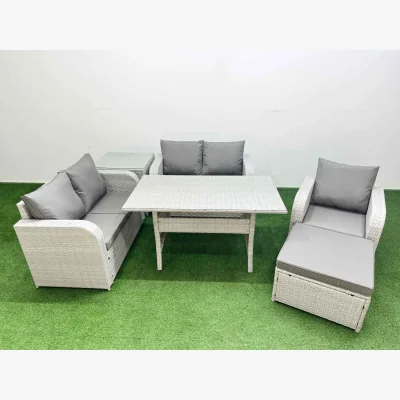 The Range Fimous 6-Seater High Back PE Rattan Garden Furniture Set Light Grey - Light Grey