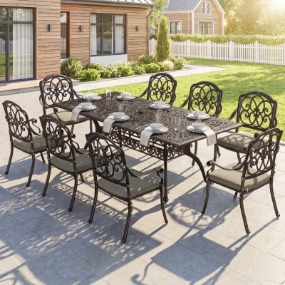 The Range Outsunny 9 Piece Cast Aluminium Garden Dining Set with Cushions, Bronze Tone - Bronze Tone